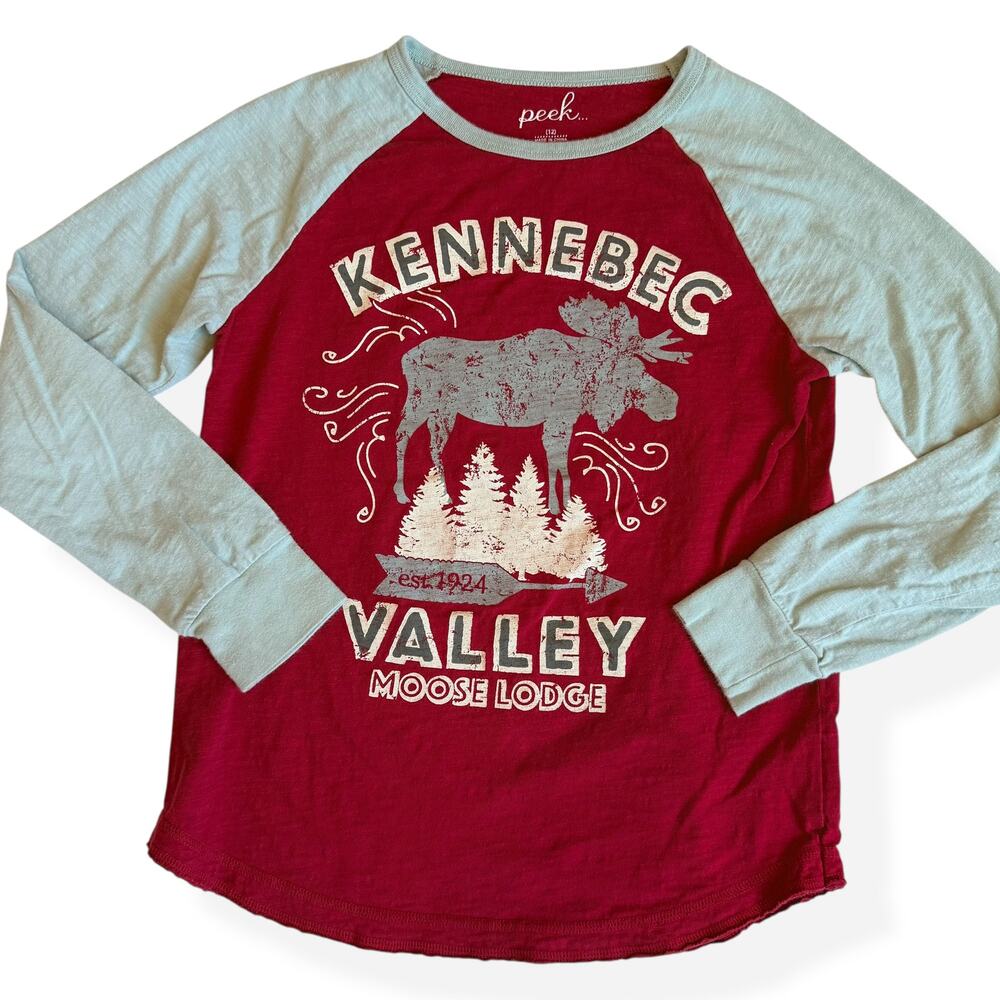 Peek Kennebec Valley Raglan Moose Graphic Tee Youth XL 12